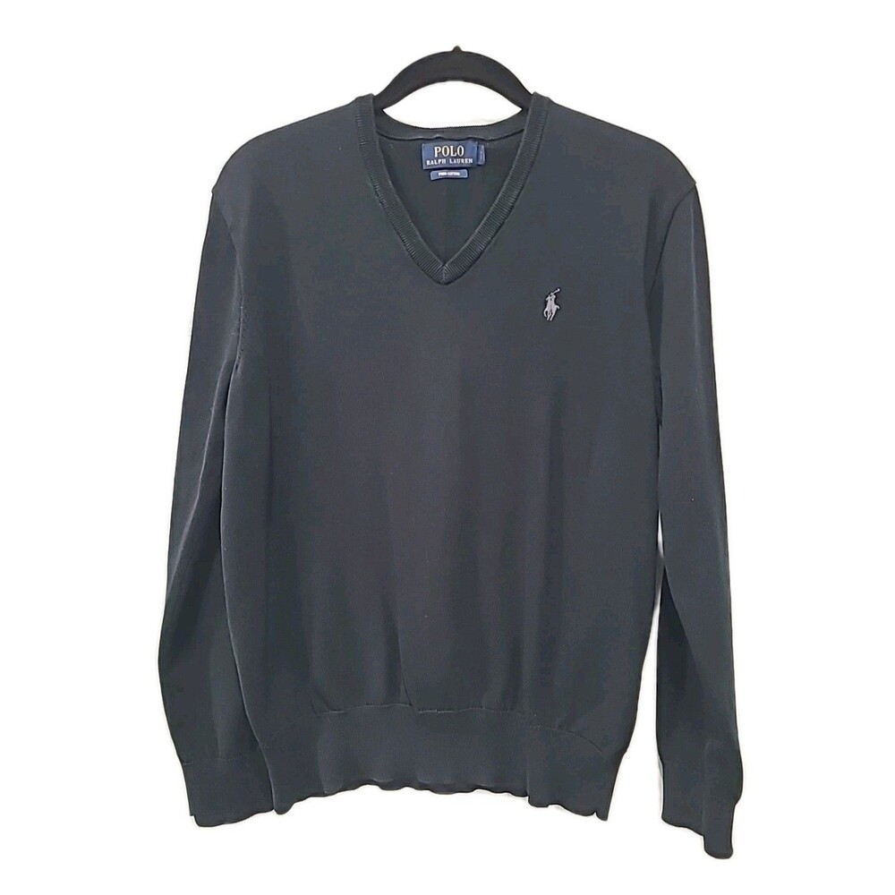 Men's Polo Ralph Lauren Black V-Neck Pima Cotton Embroidered Pony Sweater Sz S